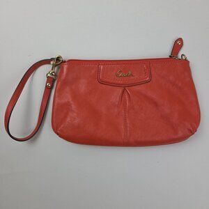 Coach Ashley Orange Small Clutch Convertible Zip Grey Satin Lining